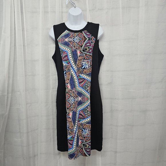 Nicole Miller Dress Black Art Deco Sleeveless Sheath Bodycon L NWT - Picture 1 of 13